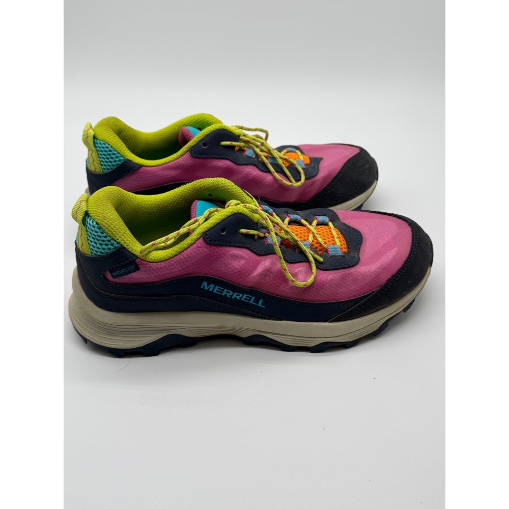 Merrell Waterproof Hiking Shoes Women 6 Pink Navy Neon Trail Sneakers